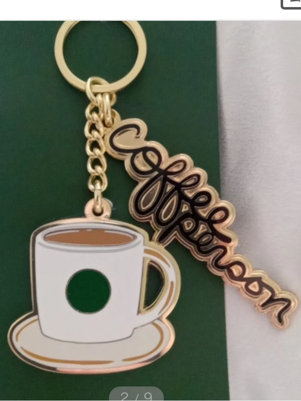 Starbucks NWT Enamel Keychain coffee cup coffee person in script sealed